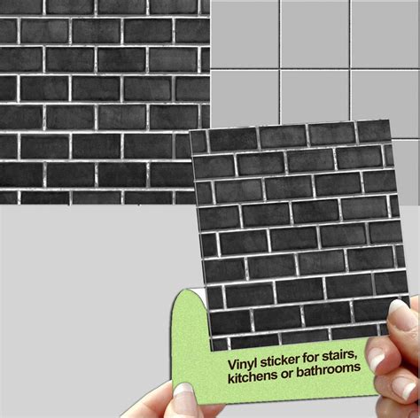 Black Brick Wall Tile, Waterproof Vinyl Tile Pack of 24, Tile Decals for Kitchen, Stair or Any ...