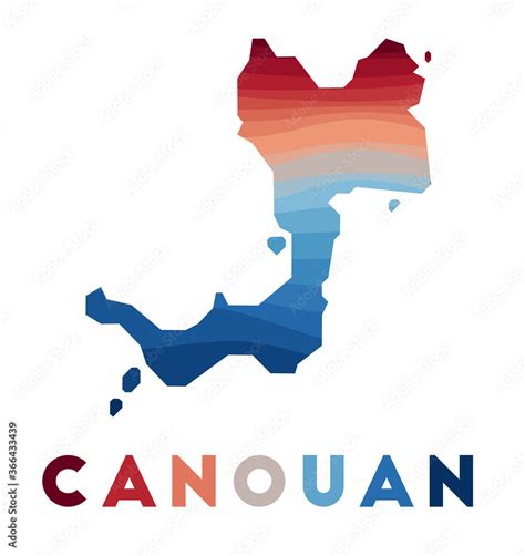 Canouan map. Map of the island with beautiful geometric waves in red ...