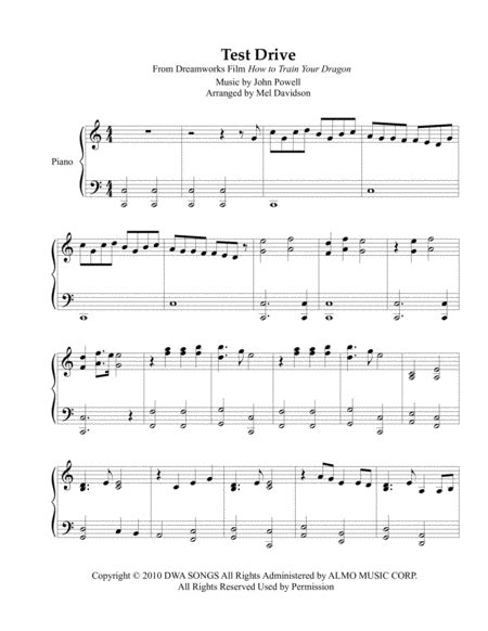 Test Drive Arr Mel Davidson By John Powell Sheet Music For Easy