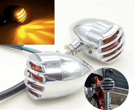 2x Universal Chrome Motorcycle LED Indicators Turn Signals Lights