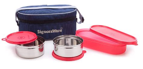 Buy Signoraware Double Decker Steel Lunch Box Set Of 3 Red Online At Low Prices In India