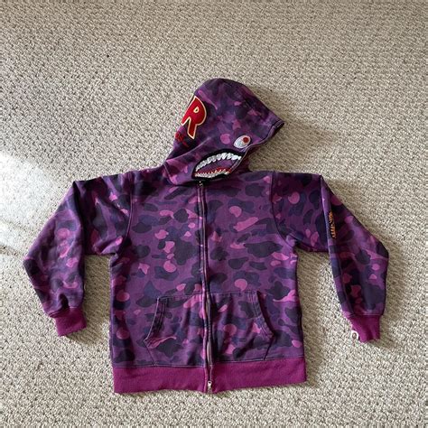 Purple camo Bape zip up hoodie size medium but fits... - Depop