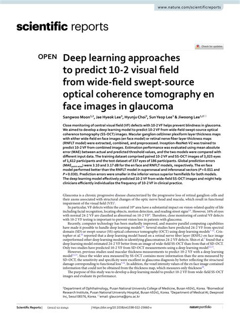 PDF Deep Learning Approaches To Predict 10 2 Visual Field From Wide