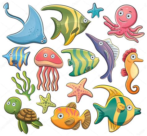 Sea Animals Collection ⬇ Vector Image by © h4nk | Vector Stock 11128475