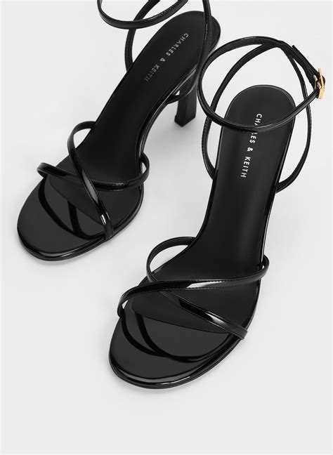 Black Patent Crossover Strap Heeled Sandals Charles And Keith Kh