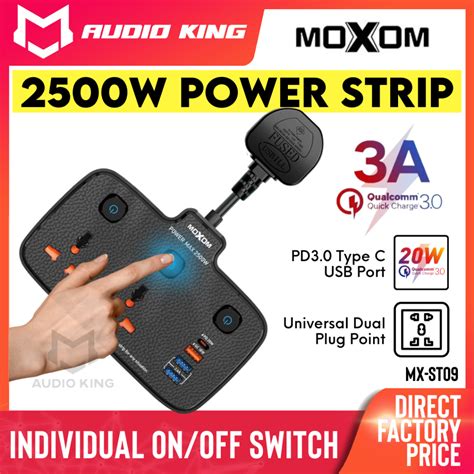 MOXOM High Duty Power Strip 2500W 2 Gang Wire Extension Plug Socket