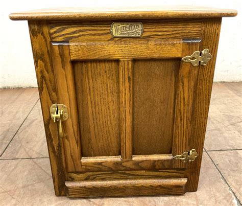 Lot Vintage Oak White Clad Storage Cabinet