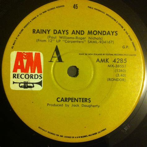 Carpenters - Rainy Days And Mondays (1971, Vinyl) | Discogs