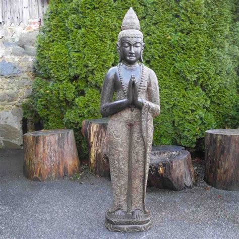 Meisterhafter Stehender Buddha Grussgeste Fluss Stein 185 Cm Terra Et