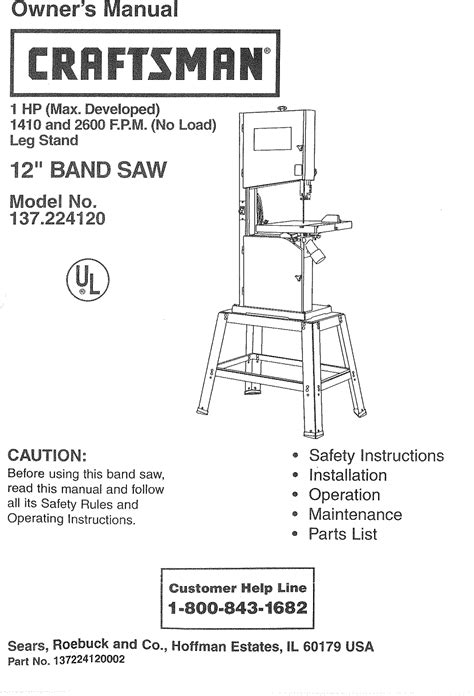 Craftsman 137224120 User Manual Band Saw Manuals And Guides L0810017