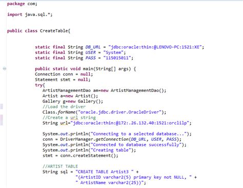 creating    connect databases  java
