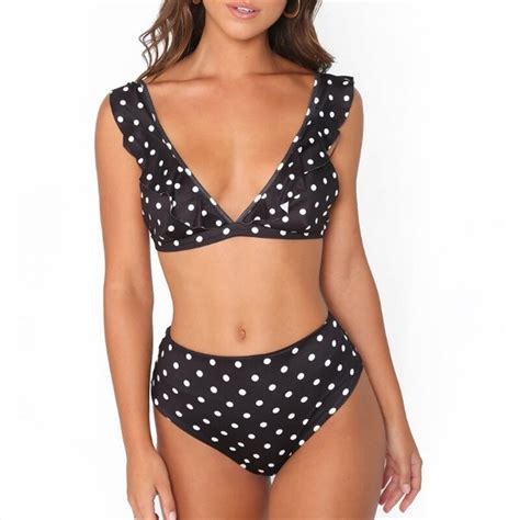 Bgteever Novas Mulheres Sexy Dot Ruffles Bikini Set Push