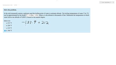 The Boiling Temperature Of Water T In F Can Be Approximated By The