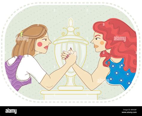 Two women arm wrestling Stock Photo - Alamy