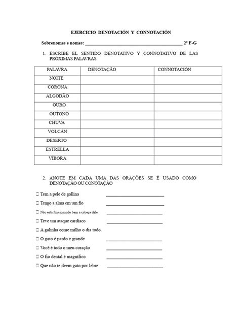 Exercicio De Denotação E Conotação - Exercício de Denotação e Conotação | PDF