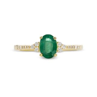 Oval Emerald and 1/10 CT. T.W. Diamond Ring in 10K Gold | Zales