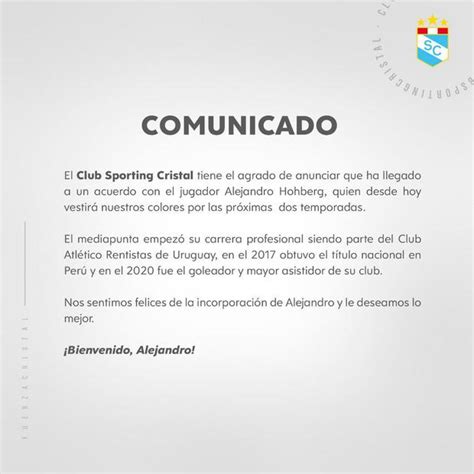 Sporting Cristal oficializó a Alejandro Hohberg como su nuevo refuerzo