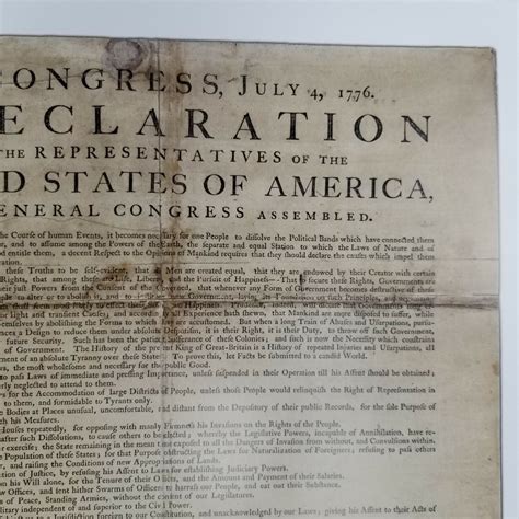 Dunlap Broadside Of The Declaration Of Independence Reproduction Color