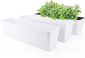 Greaner Lot De Grands Pots De Fleurs Rectangulaires En Plastique Pour