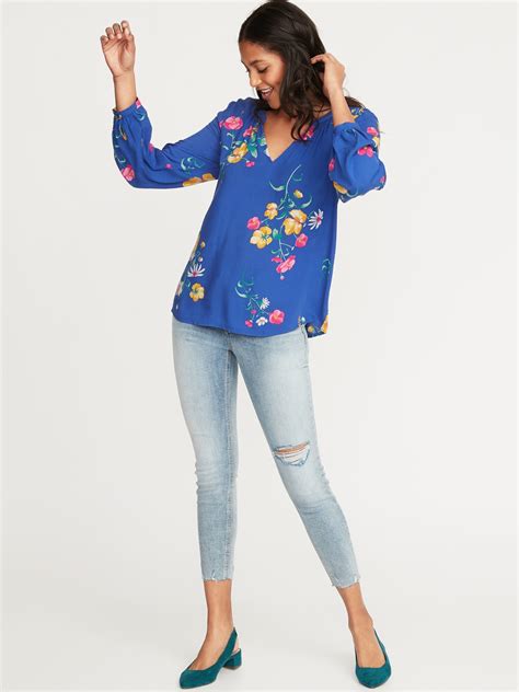 Floral Print Split Neck Blouse For Women Old Navy