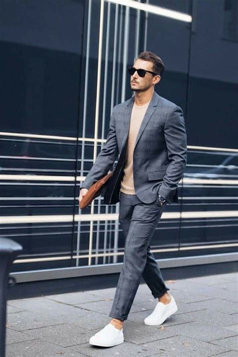 How To Wear Sneakers With A Suit 44 Suit With Sneakers Outfit Ideas Suits And Sneakers