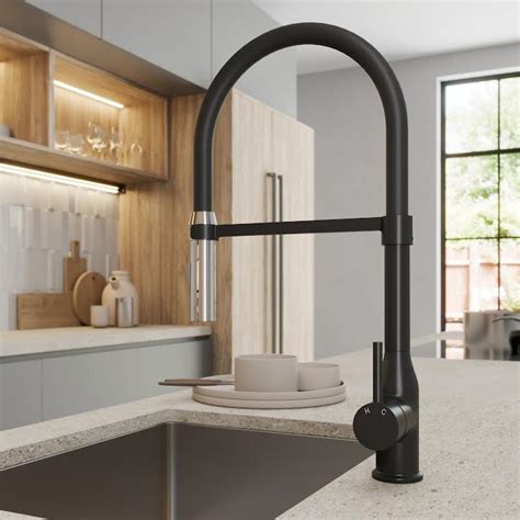 Sauber Astano Pull Out Kitchen Tap Single Lever Black Chrome