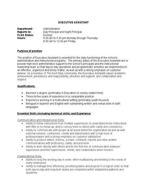 Executive Assistant Job Description Pdf Leadership Cognition