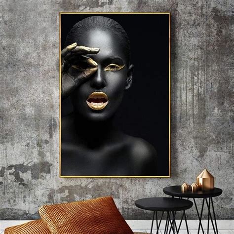 Portrait De Femme Africaine Noire Peinture Sur Toile Affiches D Art Mural Scandinave Photo Avec