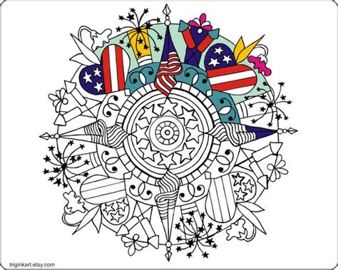 4th Of July Flags Adult Coloring Page By Triginkart On Etsy