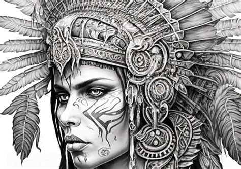 Female Aztec Warrior Coloring Page Adult Coloring Sheet Of The Face