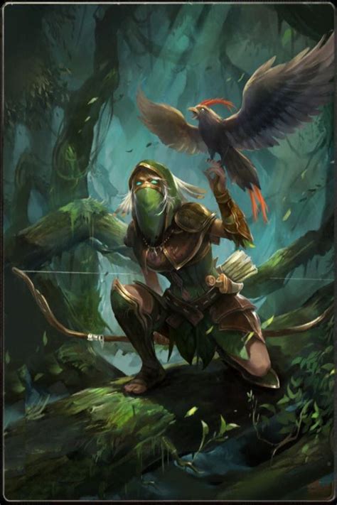 Female Ranger Elf Bird Falcon Forest Dynamic High Fantasy Fantasy Rpg