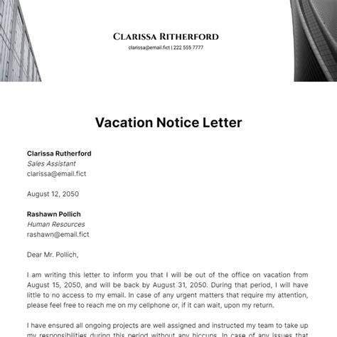 Vacation Notice Letter Template Edit Online And Download Example