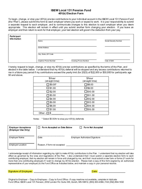 Fillable Online Ibew Local Pension Fund K Election Form Fax