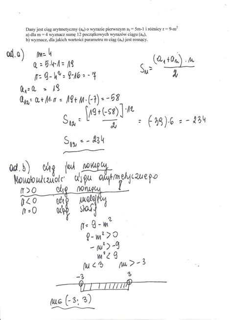 dany jest ciag arytmetyczny a n o wyrazie pierwszym a1 5m 1 i różnicy