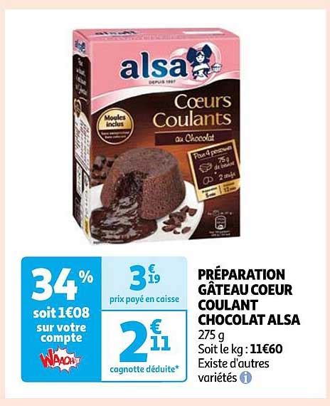 Promo Pr Paration G Teau C Ur Coulant Chocolat Alsa Chez Auchan