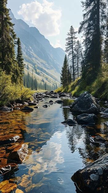 Premium Photo A Stream Running Through A Lush Green Forest Filled