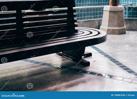 Wooden Bench Waiting Chair At Railway Train Station Stock Photo Image