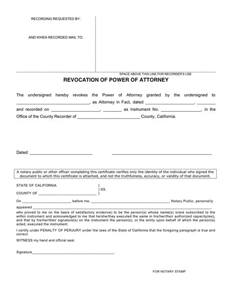 Printable Revocation Of Power Of Attorney Template