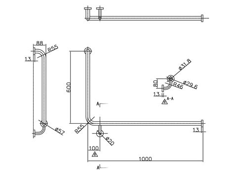 Mobi 1000 X 600mm Right Hand Corner Grab Rail Polished Stainless Steel