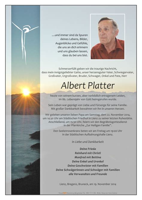 Todesanzeige Albert Platter Trauer Link