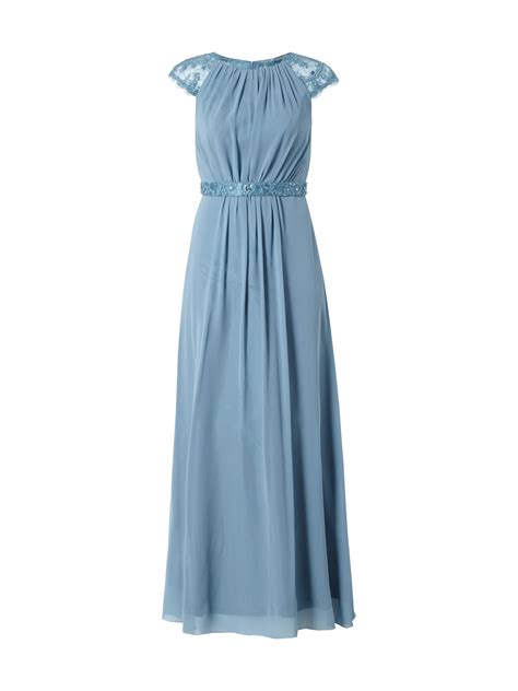 Unique Abendkleid Aus Chiffon Mit Floralem Spitzenbesatz Ozean Blau