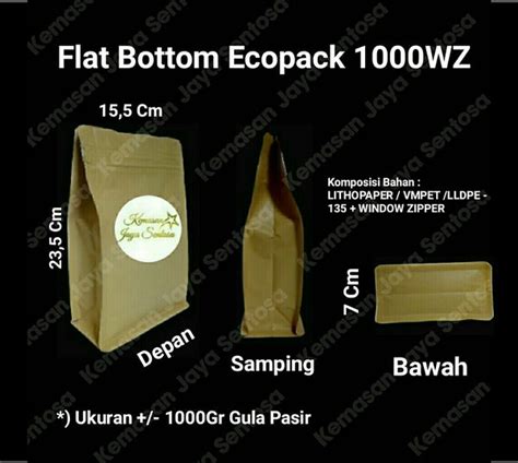 Jual Kemasan Flat Bottom Ecopack 1000WZ Kemasan Kopi Standing Pouch