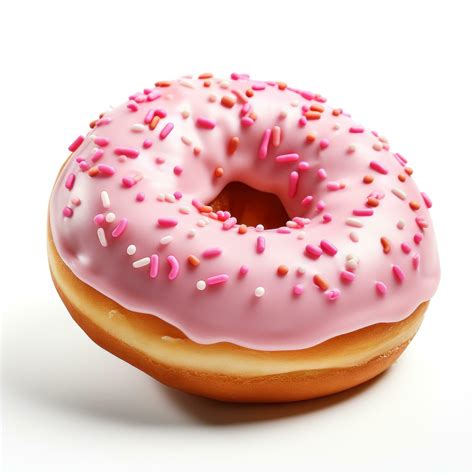 A Donut Decorated With Pink Icing With Sprinkles Isolated 33524162