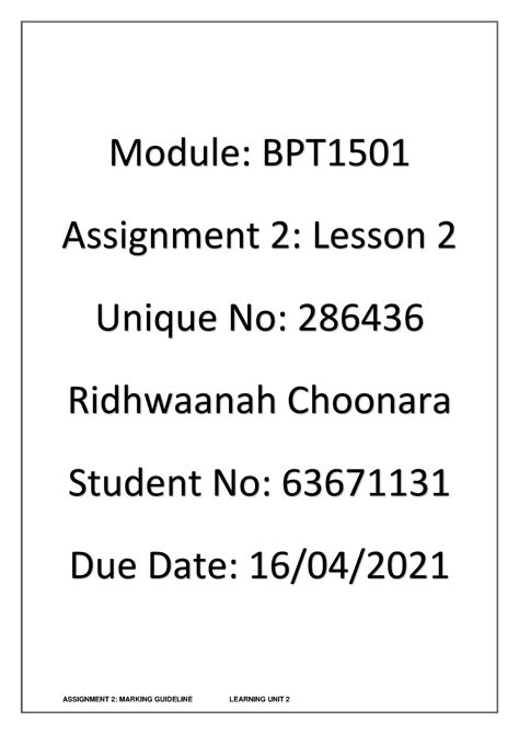 BPT1501 Assignment 2 Lesson 2 R Ridhwaanah Choonara Module BPT