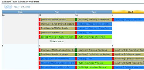 Team Calendar Bamboo Solutions