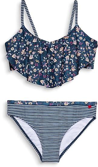 ESPRIT Mädchen Long Beach YG Bandeau Brief Bikini Set GREY Blue Amazon de Fashion