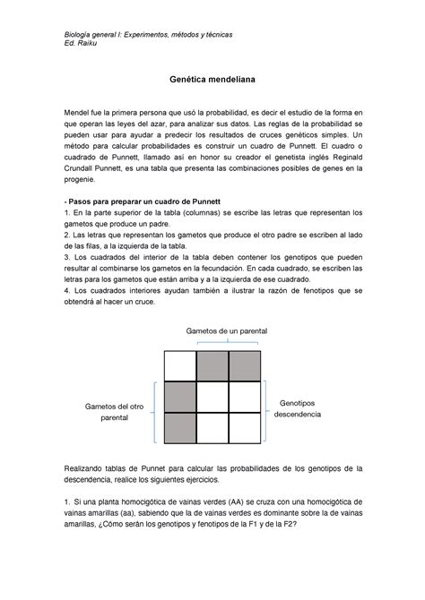 Ejercicios Genética Mendeliana Biología General I Experimentos