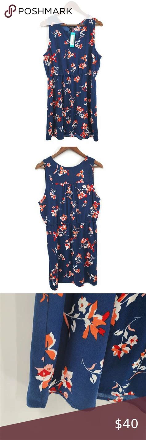 Nwt Hawthorne Stitch Fix Trisha Split Neck Dress Navy Floral Sz Xl