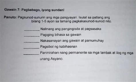 Pagsunod Sunurin Ang Mga Pangyayari Isualt Sa Patlang Ang Bilang 1 5