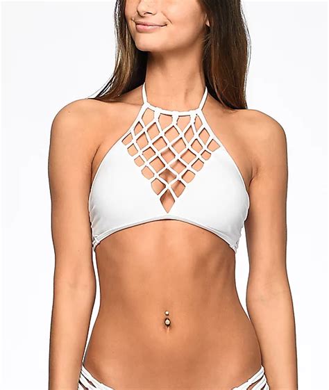 Damsel Macrame White High Neck Bikini Top Zumiez